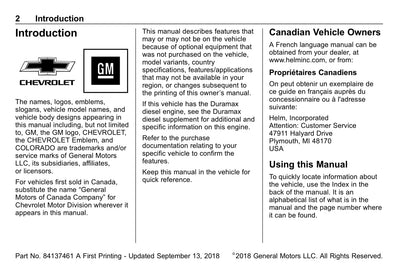 2019 Chevrolet Colorado Manuel du propriétaire | Anglais