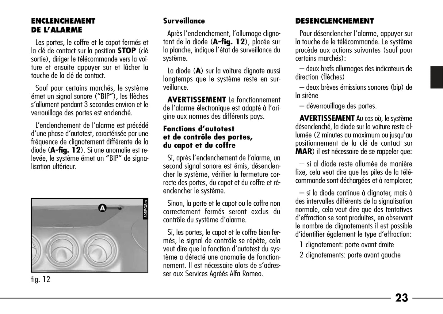 2003-2007 Alfa Romeo 166 Owner's Manual | French