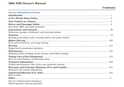 2005 Acura NSX Owner's Manual | English