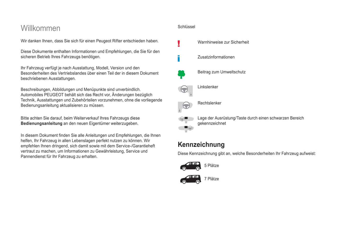 2018-2019 Peugeot Rifter Owner's Manual | German