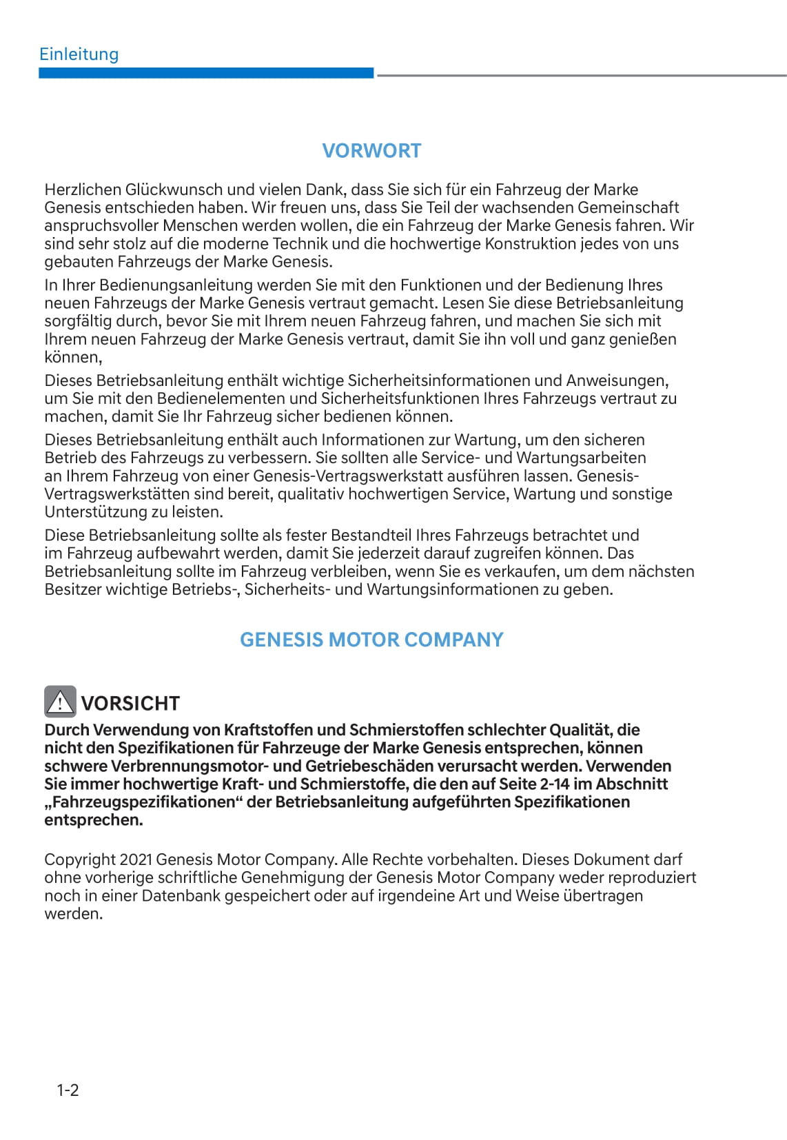 2021 Genesis GV80 Bedienungsanleitung | Deutsch
