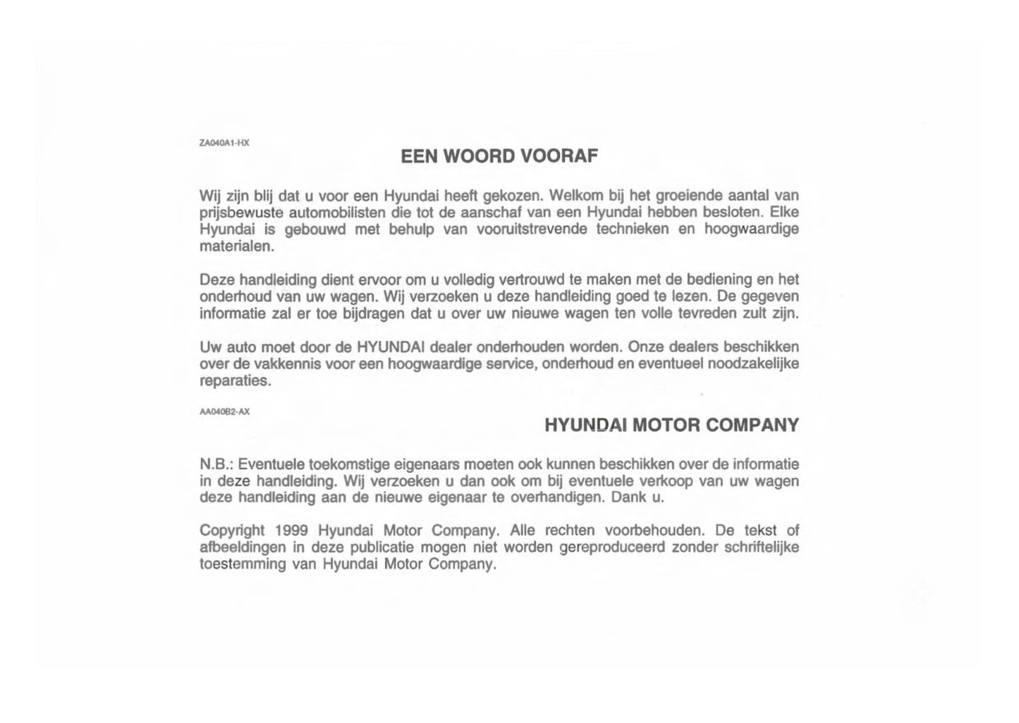 1999-2000 Hyundai Excel Gebruikershandleiding | Nederlands