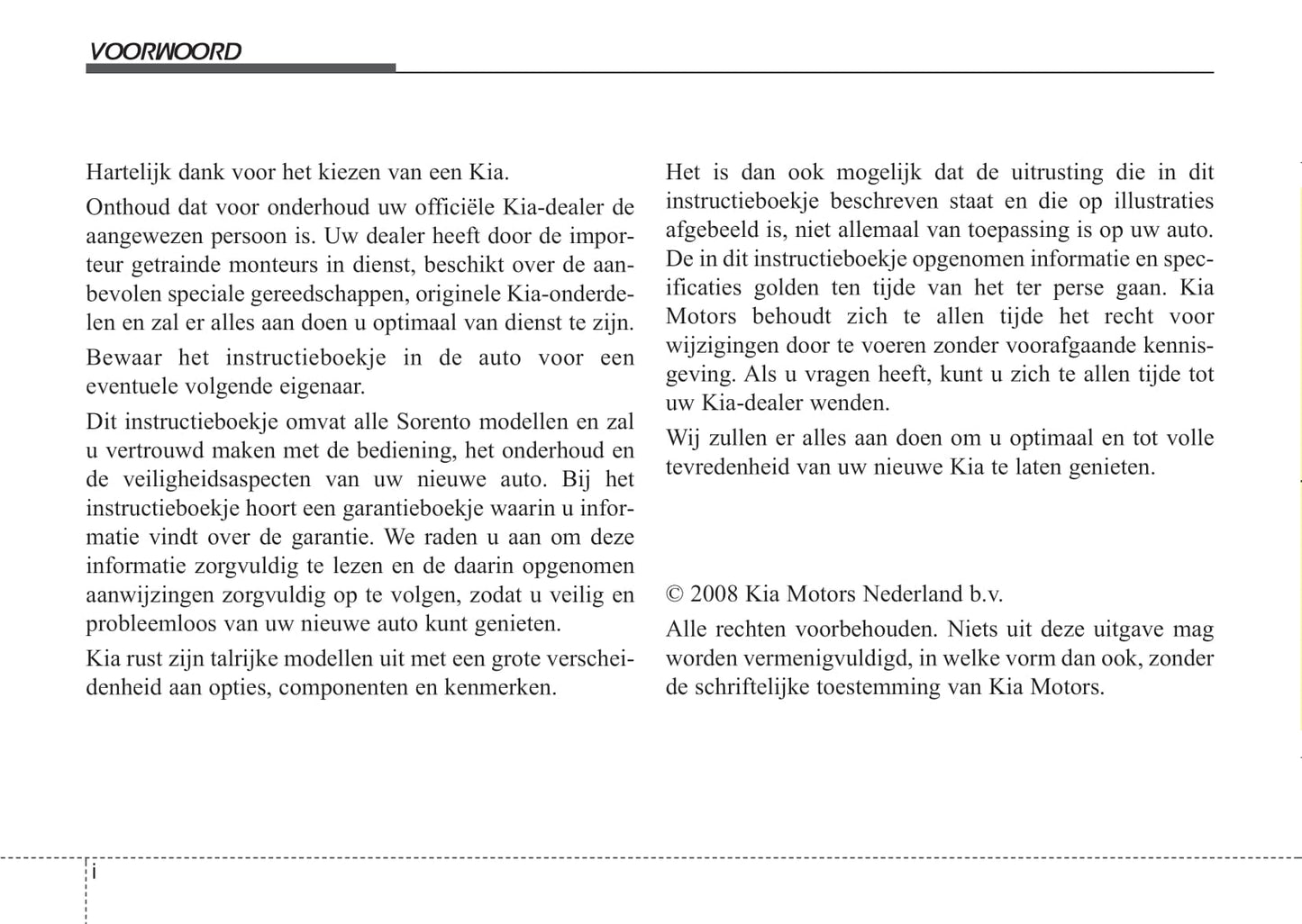 2008-2009 Kia Sorento Bedienungsanleitung | Niederländisch