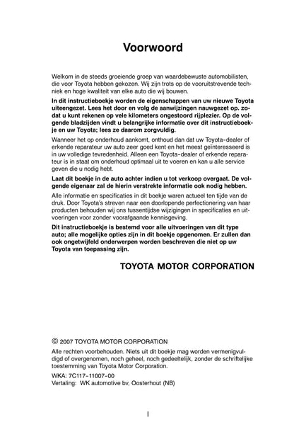 2007-2008 Toyota Corolla Bedienungsanleitung | Niederländisch