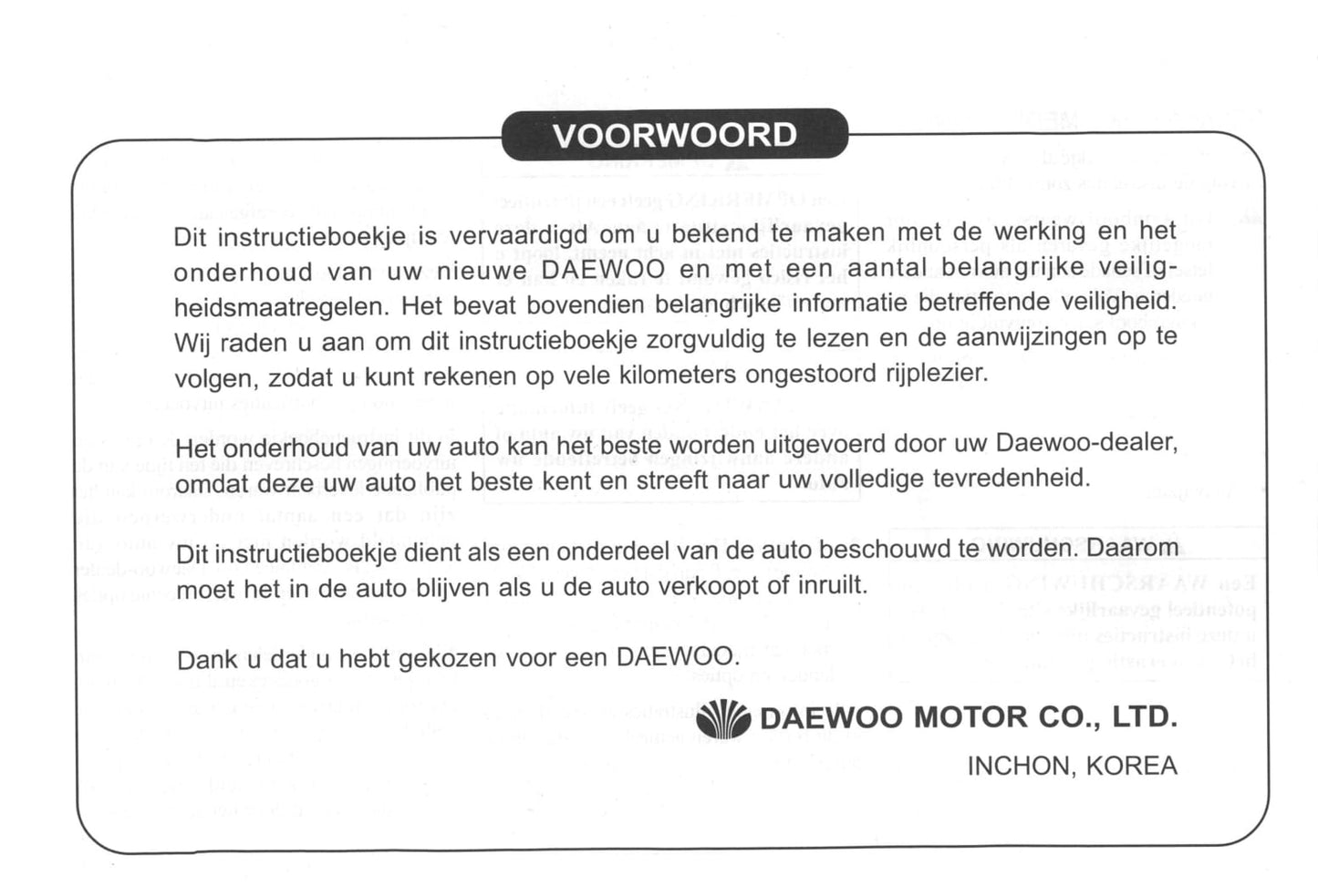 2000-2004 Daewoo Tacuma Manuel du propriétaire | Néerlandais