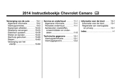 2014 Chevrolet Camaro Bedienungsanleitung | Niederländisch