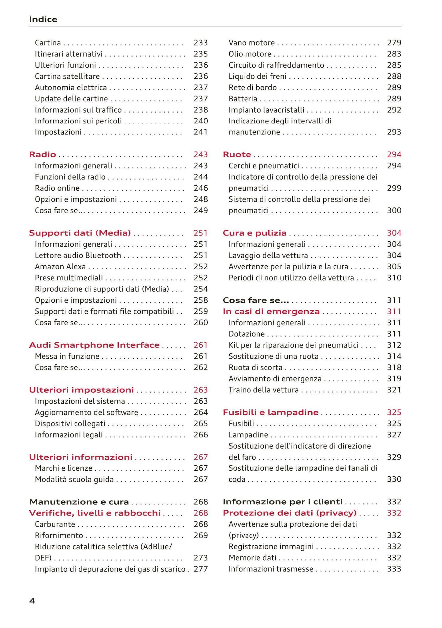 2018-2023 Audi Q3/Q3 Sportback/RS Q3/RS Q3 Sportback Owner's Manual | Italian