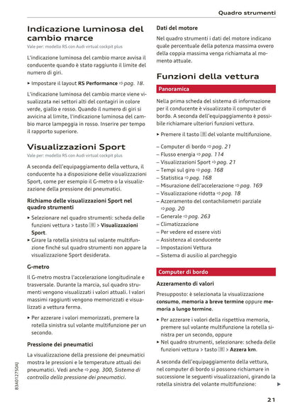 2018-2023 Audi Q3/Q3 Sportback/RS Q3/RS Q3 Sportback Owner's Manual | Italian