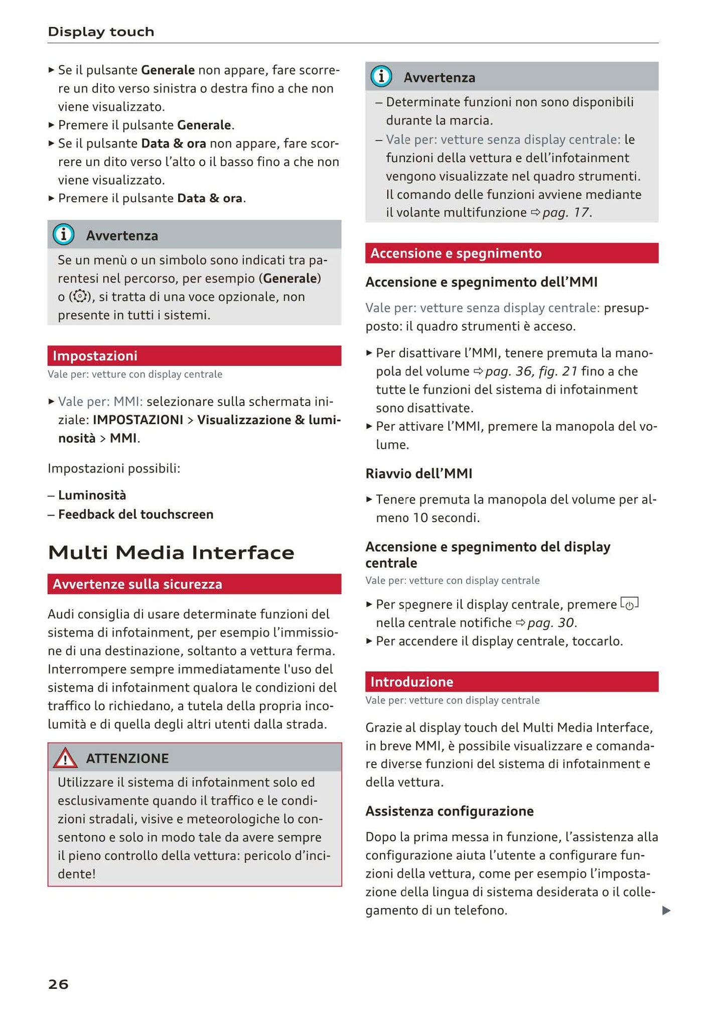 2018-2023 Audi Q3/Q3 Sportback/RS Q3/RS Q3 Sportback Owner's Manual | Italian