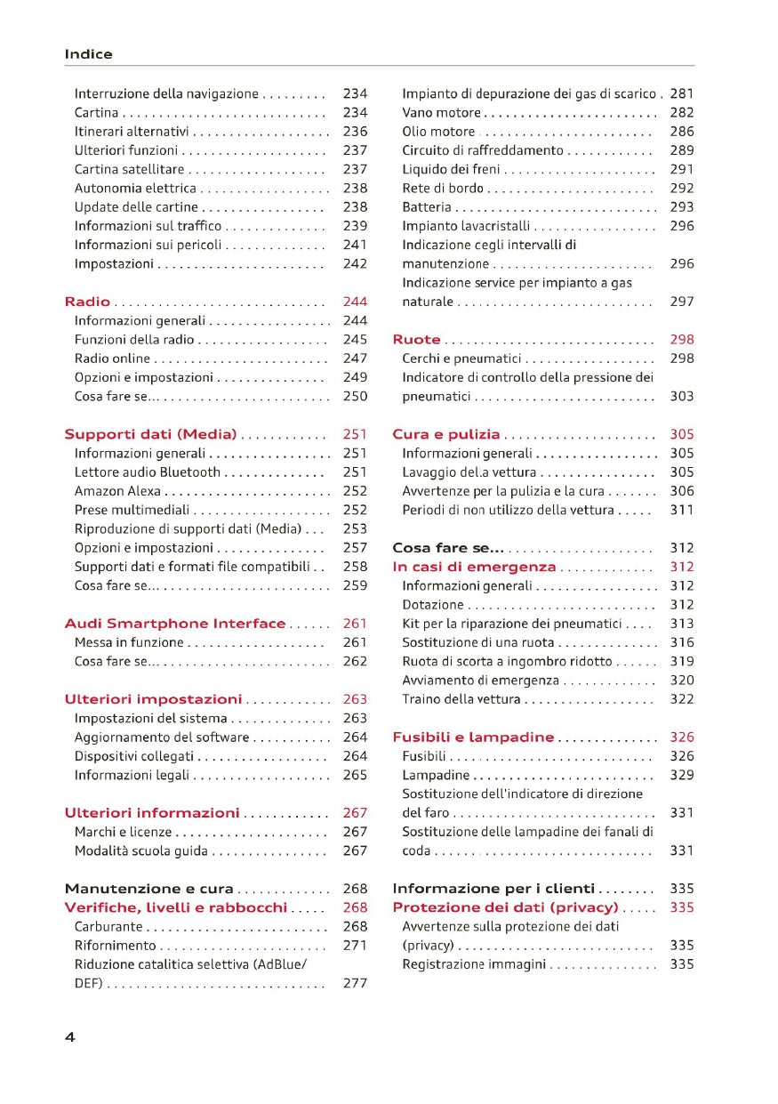 2020-2023 Audi A3/A3 Limousine/A3 Sportback/A3 Sportback g-tron/S3 Limousine/S3 Sportback Owner's Manual | Italian