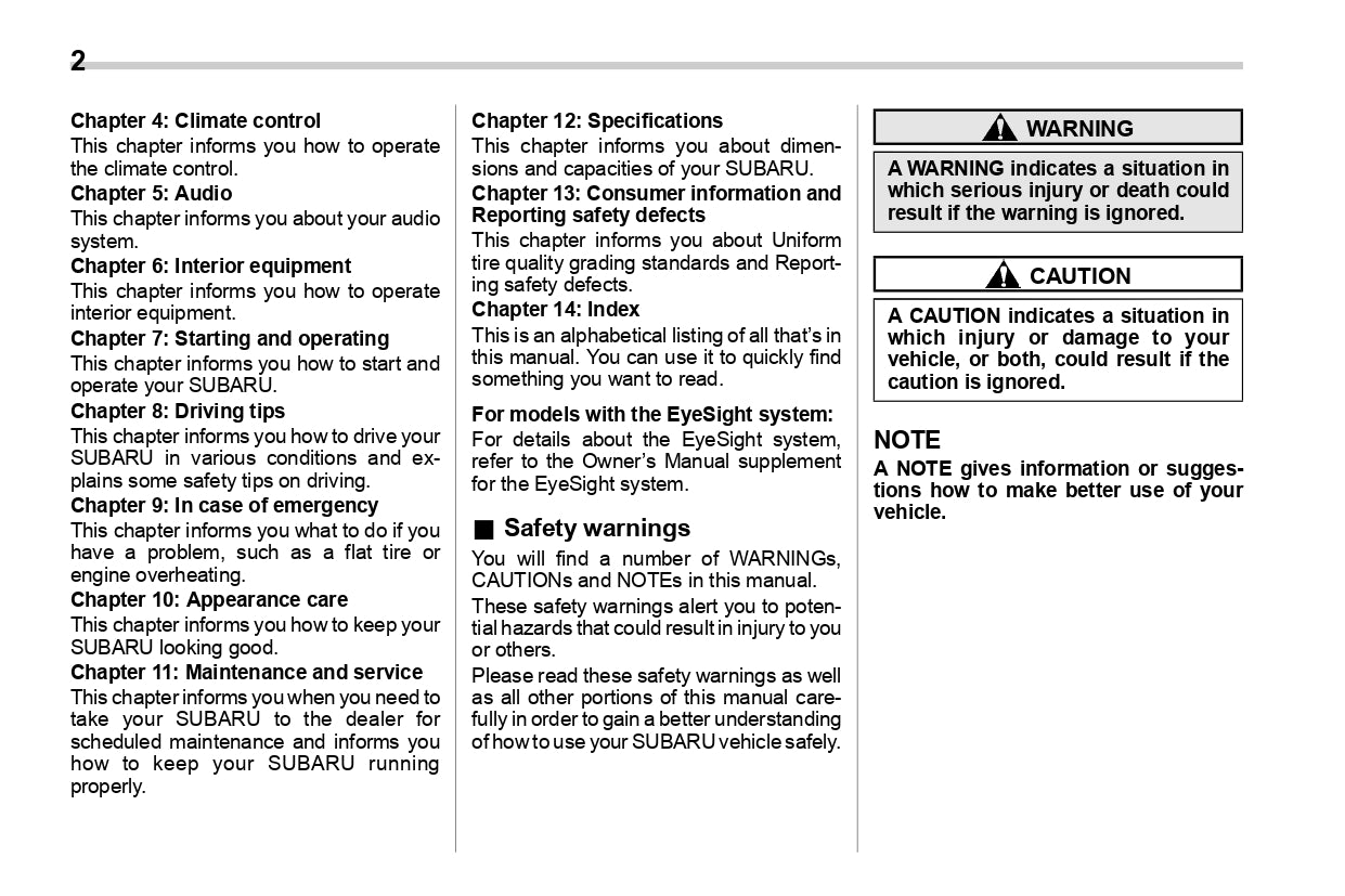 2020 Subaru Impreza Owner's Manual | English